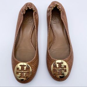 Tory Burch Reva Snakeskin flats brown size 7